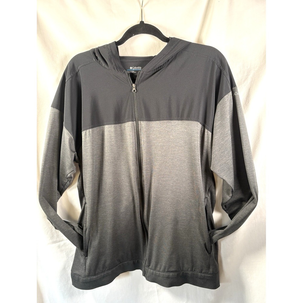 Columbia Zip Hoodie XL Gray Black Athletic Unisex Inside Mesh Pockets Thumbhole